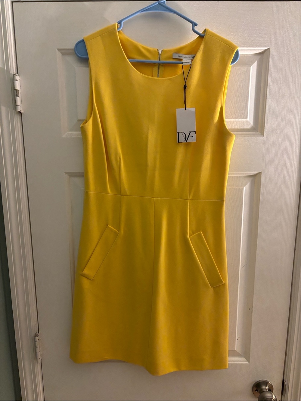 NWT Diane Von Furstenberg Bright Yellow Sleeveless Shift Dress with Pockets